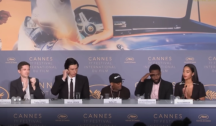 BLACKKKLANSMAN Press Conference at the 2018 Cannes Film Festival with Spike Lee, John David Washington, Adam Driver, Laura Harrier, Topher Grace, Jasper Pääkkönen, Corey Hawkins, Damaris Lewis (Credit: YouTube/Festival de Cannes)
