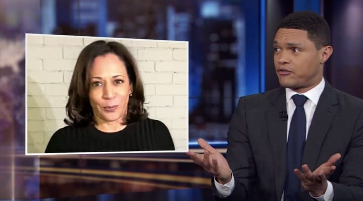 Trevor Noah mocks Kamala Harris over Biden Endorsement video. (Credit: Comedy Central)