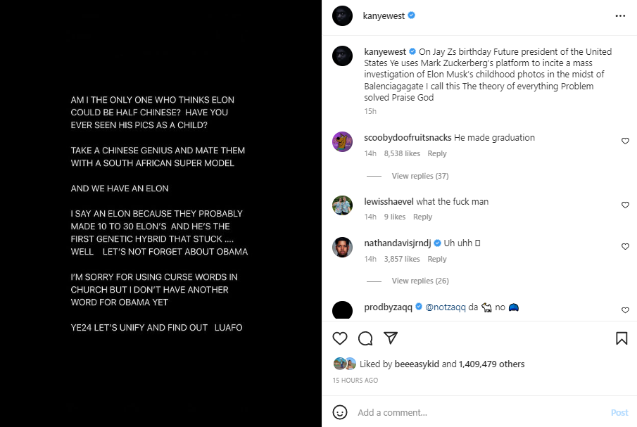 Kanye West Returns to Instagram (Credit: Istagram)