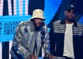 Swizz Beatz and Timbaland speak onstage during the BET Hip-Hop Awards 2023 on October 03, 2023 in Atlanta, Georgia. (Photo by Paras Griffin/Getty Images)
