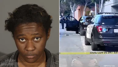 Santa Monica murder suspect Kayla Mackie is shown in a booking photo following her arrest. Mackie is charged in connection with a shooting on Jan. 25, 2024. (Credit Santa Monica PD/YouTube/Fox 11)