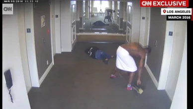 Hotel security footage shows a man said to be Diddy assaulting a woman described as his ex-girlfriend Cassie Ventura. (Credit: CNN)