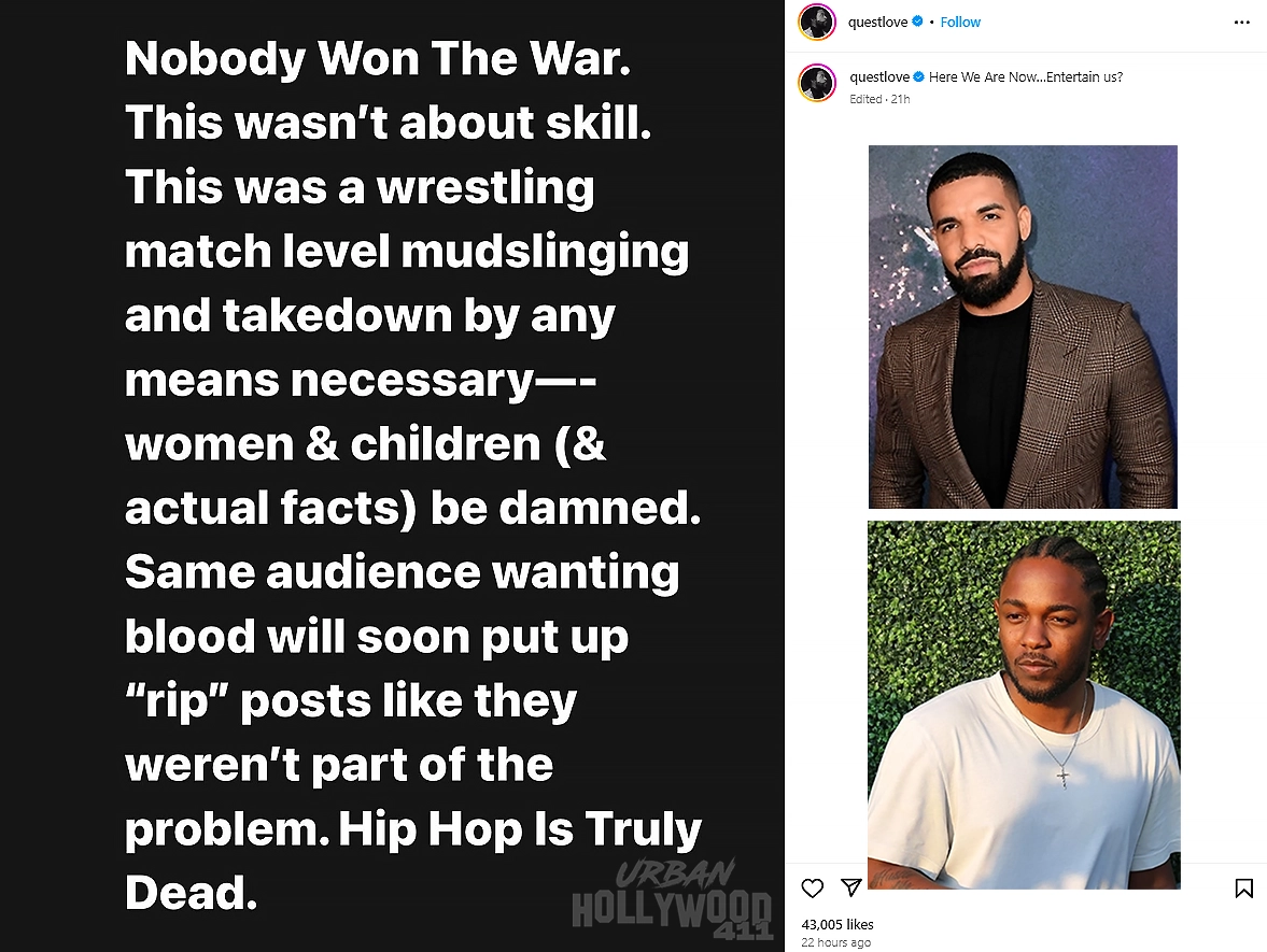 Questlove Instagram Post About Drake and Kendrick (Credit: Instagram)