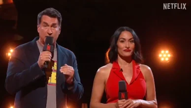 Rob Riggle and Nikki Garcia host Netflix's live hot dog eating contest on Sept. 2, 2024. (Credit: X/Netflix)