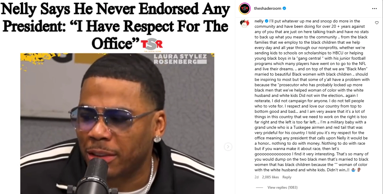 Nelly Shade Room Post about Trump Inauguration (Credit: Instagram