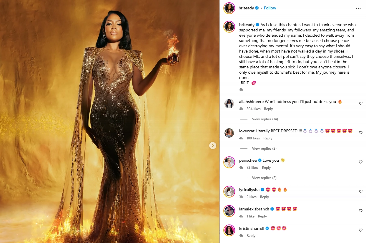 Brit Eady statement announcing her exit from "The Real Housewives of Atlanta. (Credit: Instagram/Brit Eady)