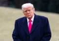 February 22, 2025: President Donald Trump arrives at the White House South Lawn on Marine One after his visit to CPAC. (Credit: Shutterstock)