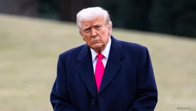 February 22, 2025: President Donald Trump arrives at the White House South Lawn on Marine One after his visit to CPAC. (Credit: Shutterstock)