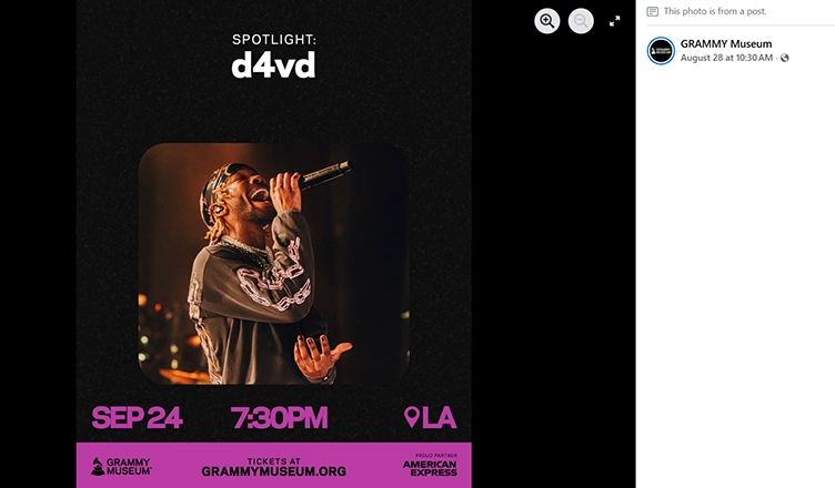 D4vd Grammy Museum Poster (Credit: Facebook)