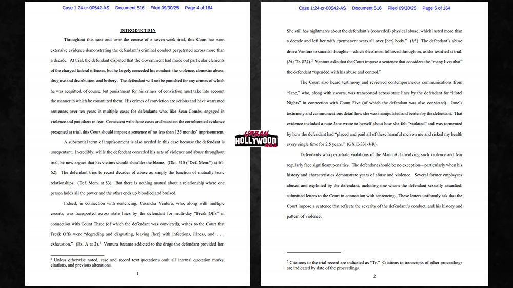 Prosecutors submitted a sentencing memorandum for Sean "Diddy" Combs late Monday, Sept. 29, 2025. 