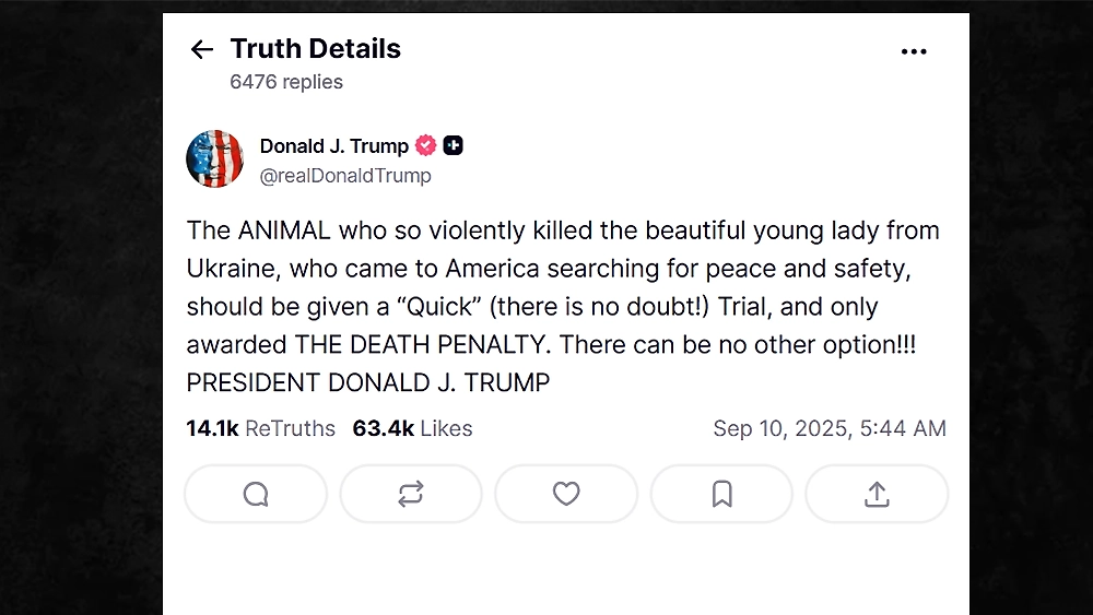 Donald Trump post about giving violent homeless people the death penalty. (Credit: Truth Social)