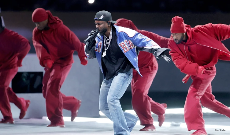 Kendrick Lamar performed in the Super Bowl Halftime Show on Feb. 9, 2025. (Credit: YouTube/NFL)