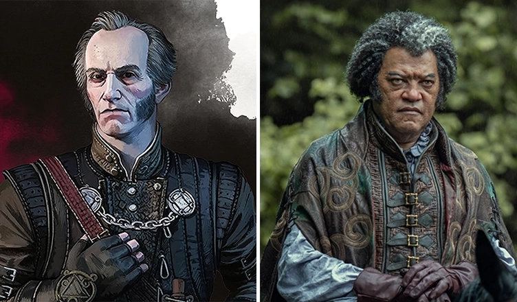 The Witcher character "Regis" and Laurence Fishburne (Credit: Gamefound.com and Netflix)