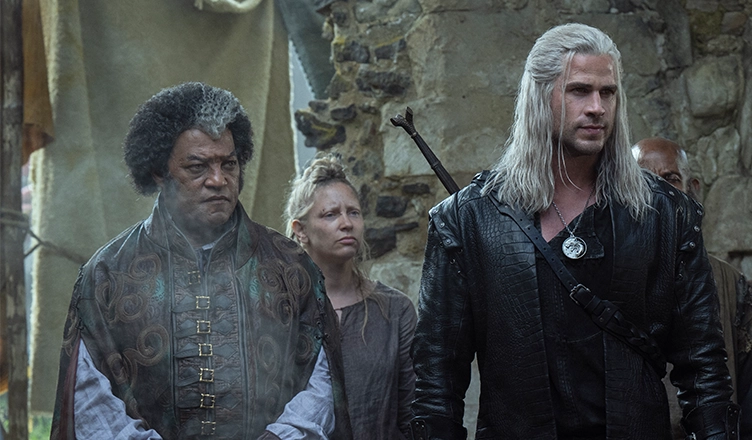 Laurence Fishburne and Liam Hemsworth in The Witcher season 4. (Credit: Netflix)