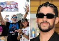 Charlie Kirk supporters in Beverly Hills and rapper Bad Bunny (Credit: Shutterstock)