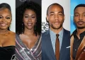(L-R) Naturi Naughton, Simone Missick, Kendrick Sampson, and RonReaco Lee cast in Lifetime Movie Event Eric Jerome Dickey's Friends and Lovers (Credit: Shutterstock and Prime Video)