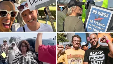 (Clockwise L-R) Kerry Washington, Jon Bon Jovi, Pedro Pascal and Rep. Maxine Waters join 'No Kings' protests (Screen grabs from Instagram, Facebook and YouTube)