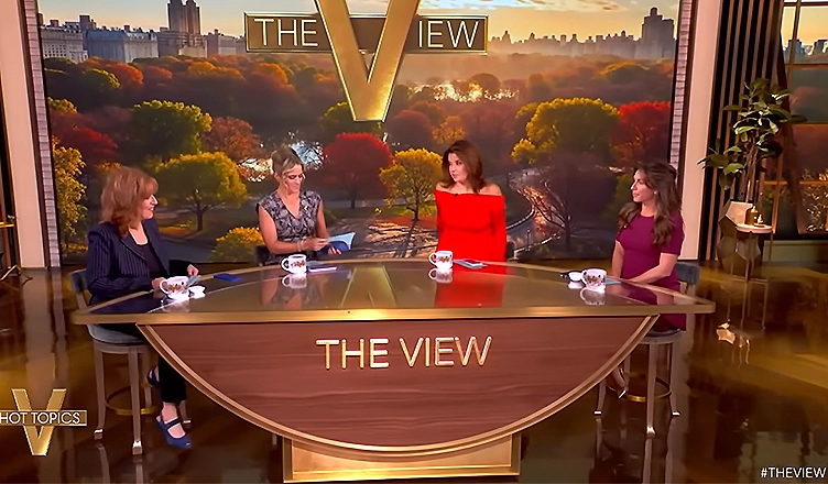 Ana Navarro struggled to sit down at the table on The View on Friday, Oct. 10, 2025 (Credit: YouTube/ABC)