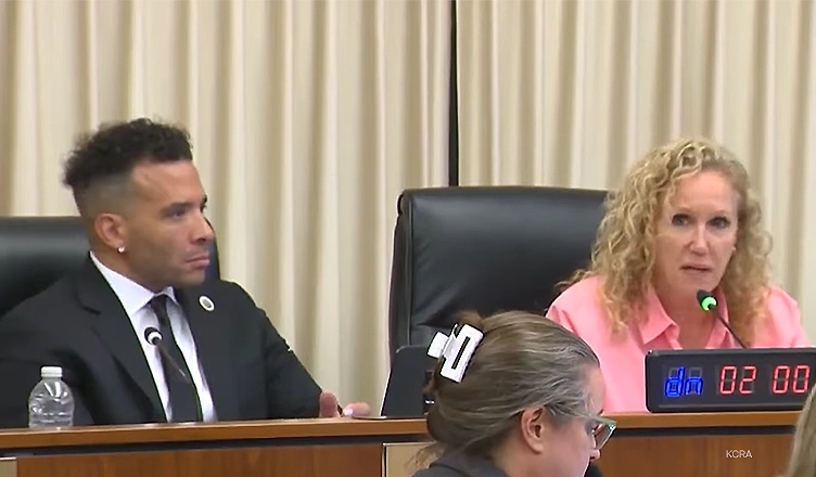 Jason Lee and Christina Fugazi at a Stockton City Council meeting. (Credit: KCRA-TV)