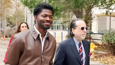 A smiling Lil Nas X made a court appearance at the Van Nuys Courthouse in Los Angeles on Monday, Nov. 17, 2025. (Credit: Screengrab from Entertainment Tonight)