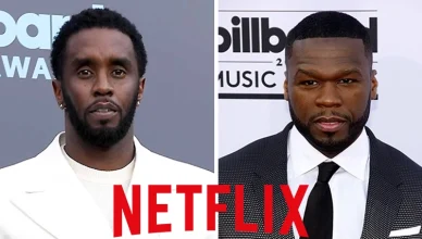 Diddy and 50 Cent are shown with a Netflix logo (Credit: Shutterstock/Netflix)