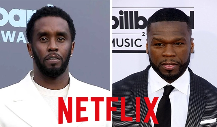 Diddy and 50 Cent are shown with a Netflix logo (Credit: Shutterstock/Netflix)