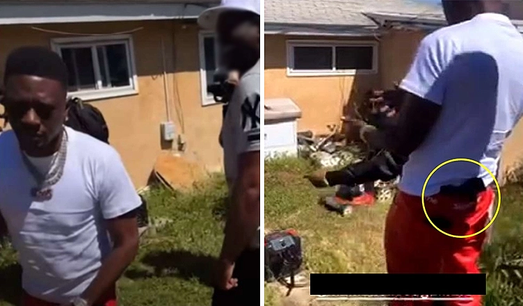 Boosie Badazz is shown at a music video shoot at a private home in May 2023 moments before his arrest. (Credit: Justice Department)