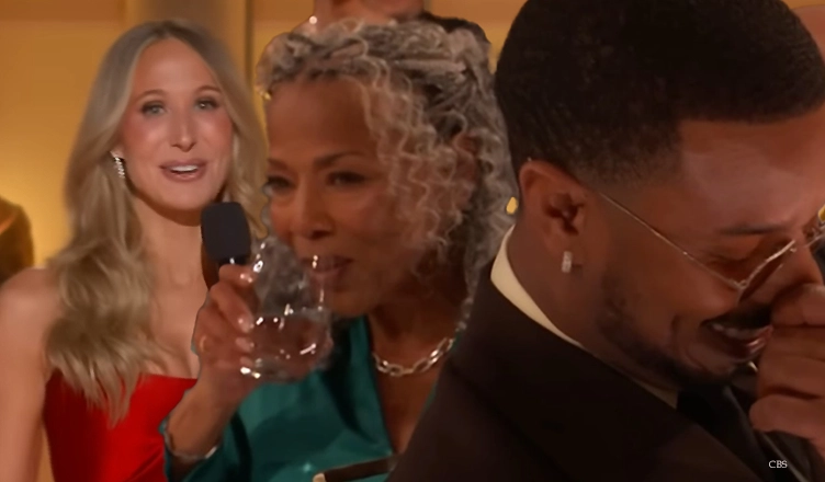 2026 Golden Globes host Nikki Glaser told an R-rated joke about Michael B. Jordan that left his mom Donna Jordan flustered. (Credit: YouTube/CBS)