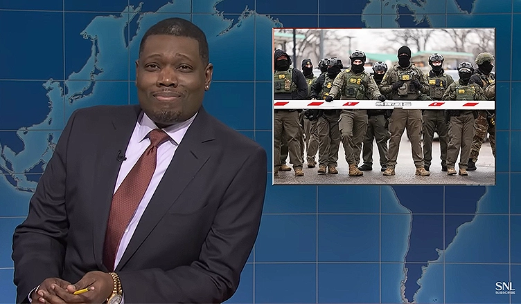 Michael Che criticized ICE agents during the "Weekend Update" on Jan. 24, 2026. (Credit: YouTube/NBC)