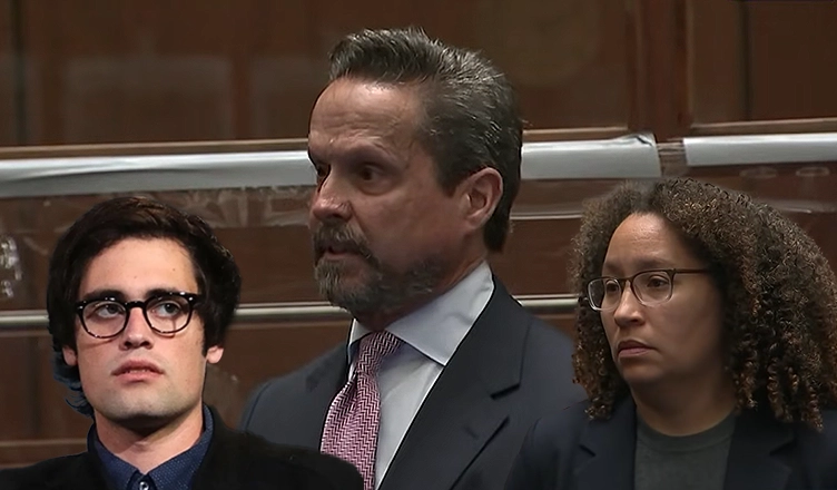 (L-R) Nick Reiner, attorney Alan Jackson, Deputy Public Defender Kimberly Greene. (Credit: Shutterstock and YouTube)