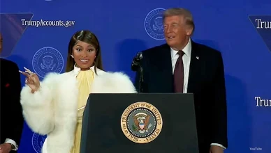 Nicki Minaj appeared at a political event with Donald Trump on Wednesday, Jan. 28, 2025. (Credit: YouTube/CSPAN)