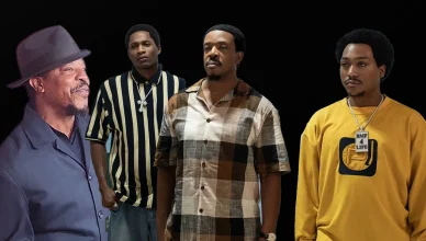 Russell Hornsby is shown on the red carpet with an inset from BMF. (Credit: Urban Hollywood 411 and Starz)