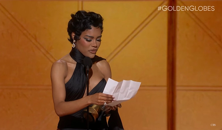 Teyana Taylor won the Best Performance by a Female Actor in a Supporting Role award at the Golden Globes on Sunday, Jan. 11, 2025. (Credit: YouTube/CBS)