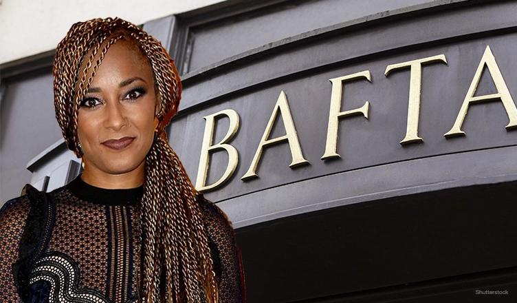 Amanda Seales and BAFTA Sign (Credit: Shutterstock)