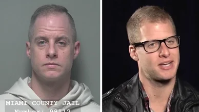 Caleb Flynn is shown in his booking photo and on American Idol in 2013. (Credit: Miami County Sheriff's Department/Fox)