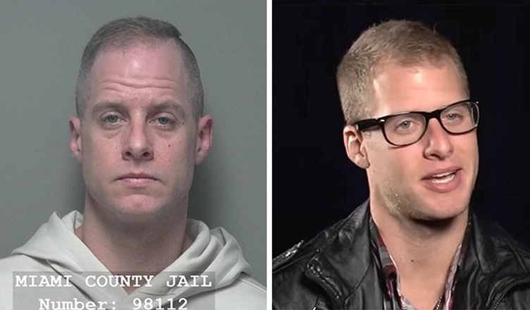 Caleb Flynn is shown in his booking photo and on American Idol in 2013. (Credit: Miami County Sheriff's Department/Fox)