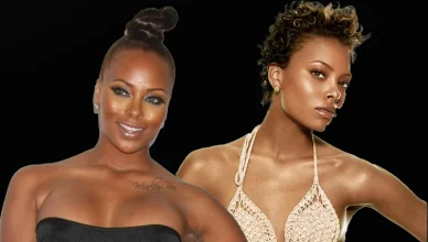 Eva Marcille at the 46th NAACP Image Awards Arrivals, Pasadena Convention Center, on February 6, 2015 in Pasadena, CA and on America's Next Top Model (Credit: Bossmoss and UPN)