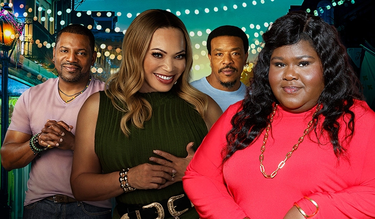 Gabourey Sidibe attends the Los Angeles premiere of Lifetime's "Mary J. Blige Presents Be Happy" on January 27, 2026 and is shown with the film's cast. (Credit: Leon Bennett/Lifetime)