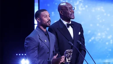 Michael B. Jordan and Delroy Lindo present at the BAFTA Film Awards. (Credit: Tristan Fewings/Getty Images for BAFTA)