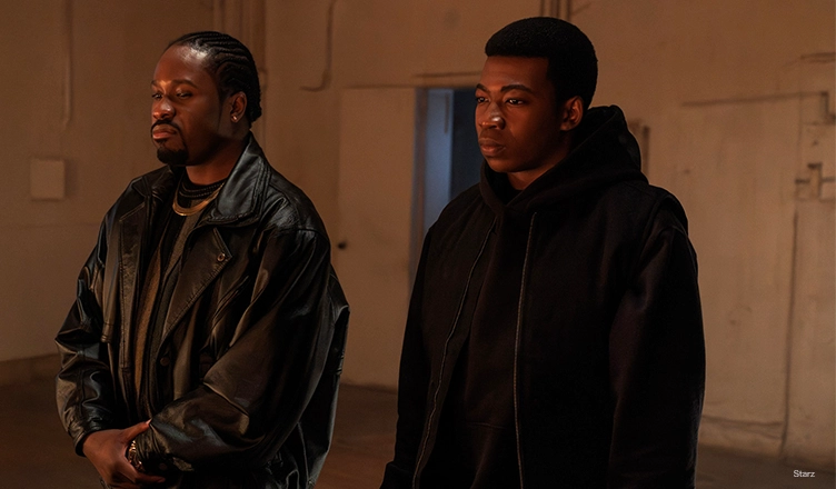 Mekai Curtis (Kanan) and Shameik Moore (Breeze) on Power Book III: Raising Kanan season 5. (Credit: Starz)