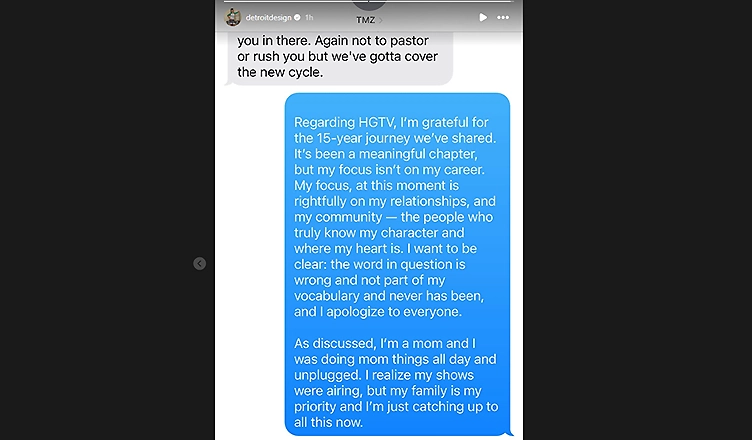 Nicole Curtis Text Exchange with TMZ (Credit: Instagram)
