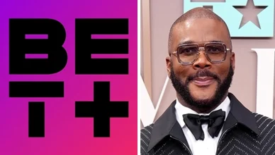 BET+ Logo and Tyler Perry (Credit: BET+ and Getty Images for BET Networks)