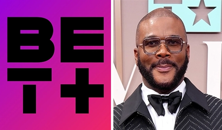 BET+ Logo and Tyler Perry (Credit: BET+ and Getty Images for BET Networks)