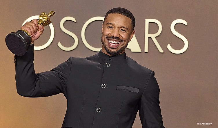 Michael B. Jordan poses backstage with the Oscar® for Actor in a Leading Role during the 98th Oscars® at Dolby® Theatre at Ovation Hollywood on Sunday, March 15, 2026. (Credit: Etienne Laurent/The Academy)