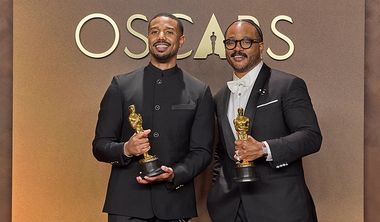 Michael B. Jordan and Ryan Coogler pose backstage with the Oscar® for Actor in a Leading Role during the 98th Oscars® at Dolby® Theatre at Ovation Hollywood on Sunday, March 15, 2026. (Credit: Etienne Laurent/The Academy)
