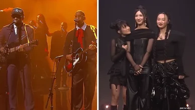 (L-R) Miles Caton and Raphael Saadiq perform "I Lied to You" on "Jimmy Kimmel Live!" and HUNTR/X performs "Golden: on "The Tonight Show Starring Jimmy Fallon" (Credit: ABC and NBC)