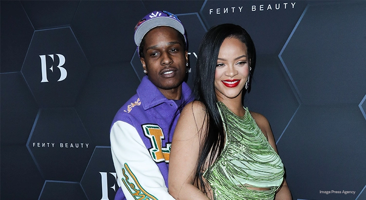 Rapper A$AP Rocky and girlfriend Rihanna arrive at the Fenty Beauty And Fenty Skin Celebration at Goya Studios on February 11, 2022 — Photo by Image Press Agency