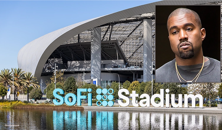SoFi Stadium and Kanye West (Credit: Shutterstock)