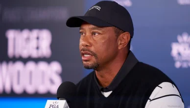 Tiger Woods of United States during press conference prior to the 2024 PGA Championship at Valhalla Golf Club on May 14, 2024 in Louisville, Kentucky. (Credit: Shutterstock)