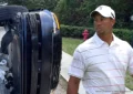 Tiger Woods is shown with his crashed SUV on Jupiter Island, Florida on Friday, March 27, 2026. (Credit: Martin County Sheriff's Office/Shutterstock)